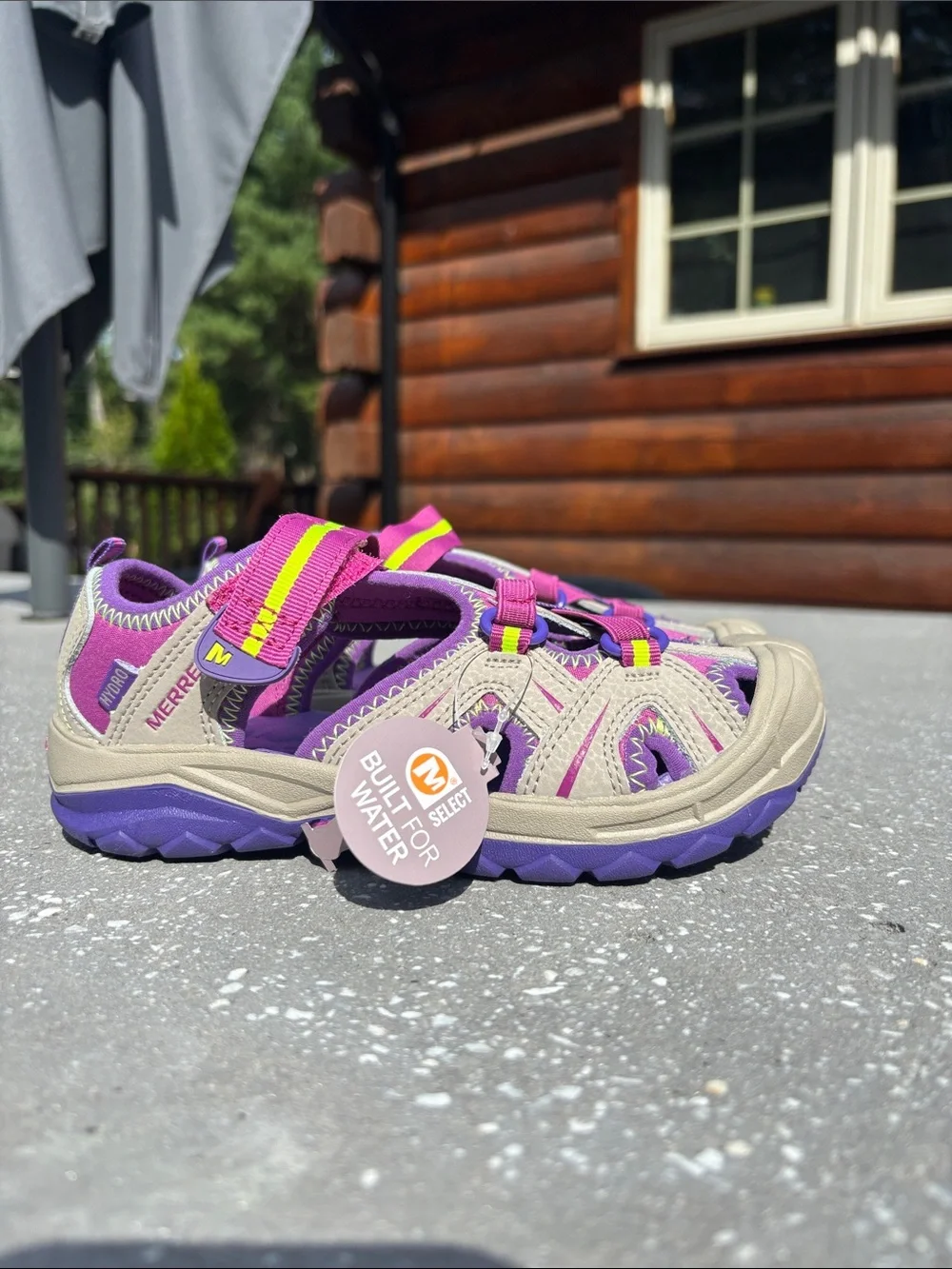 Merrell Kids Purple and Beige Water-Ready Sandal with Neon Accent